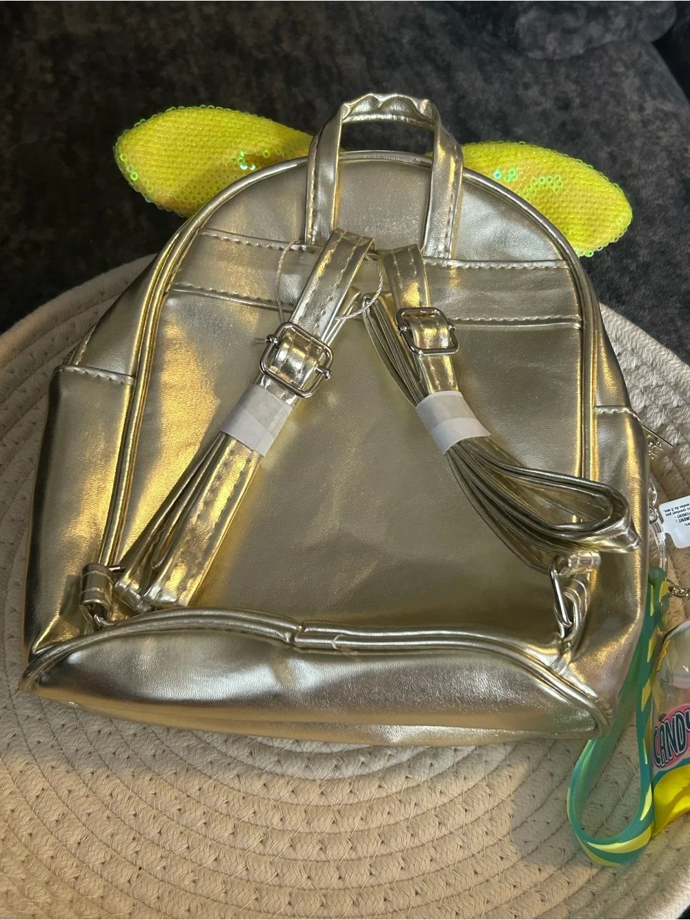 Kids Sequin Bow Mini Backpack - Yellow with bag charm